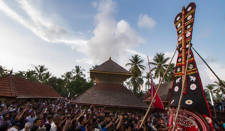 Hindu temple festival crowd and procession in Kasaragod Kerala
