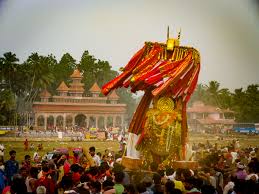 Hindu temple festival crowd and traditional procession Palakkad Kerala